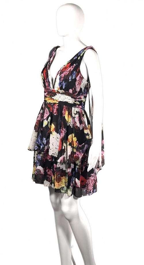 NWT Mac Duggal Tiered Floral A-Line Mini Dress Size 6