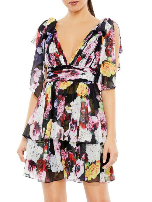 NWT Mac Duggal Tiered Floral A-Line Mini Dress Size 6