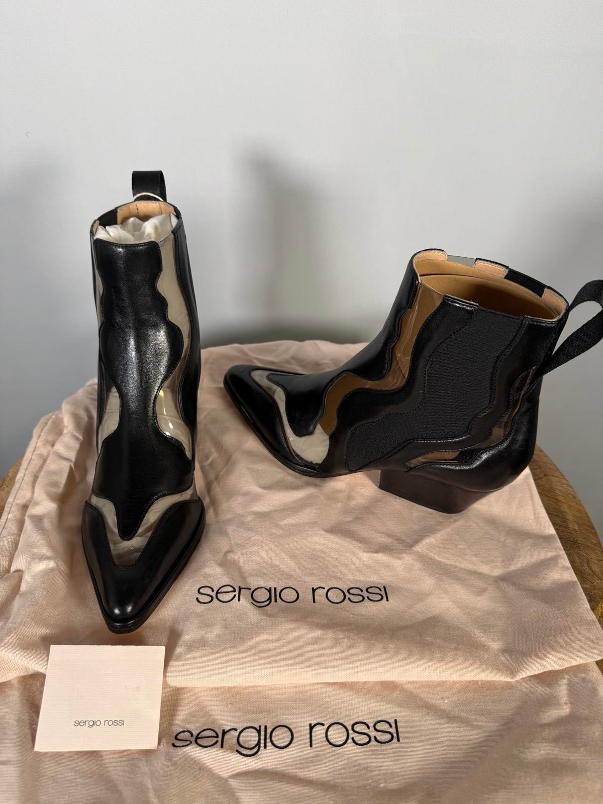 Sergio Rossi Cutout Leather NWB Western Booties Women's Size 5.5