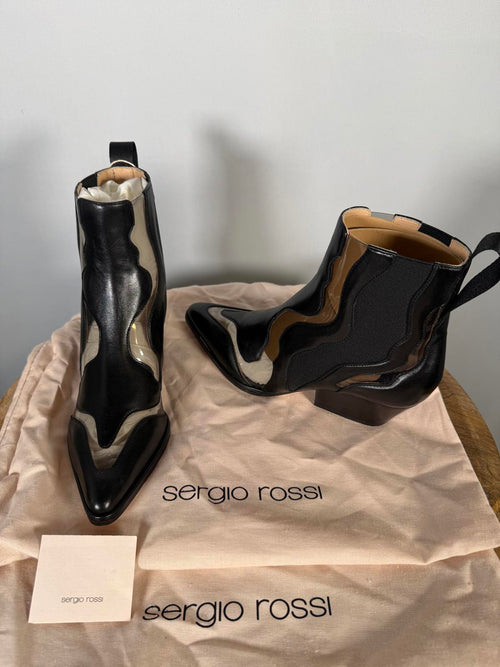 Sergio Rossi Cutout Leather NWB Western Booties Women's Size 5.5