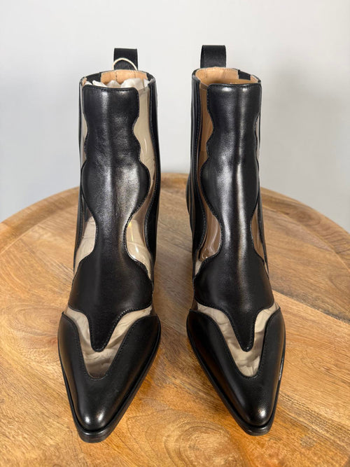 Sergio Rossi Cutout Leather NWB Western Booties Women's Size 5.5