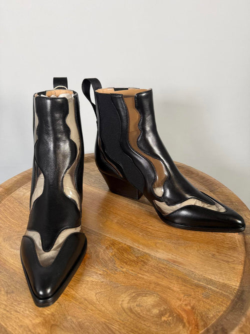 Sergio Rossi Cutout Leather NWB Western Booties Women's Size 5.5