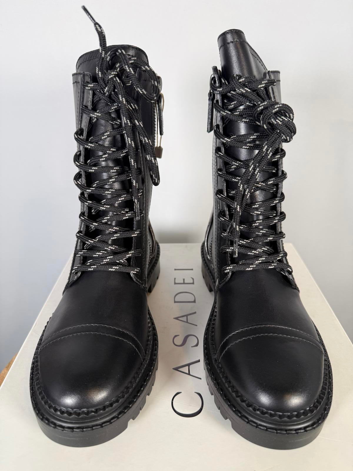 Casadei Love Calf Nero NWB Combat Boot / Lace-Up Leather Boot Women's Size 5