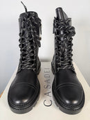Casadei Love Calf Nero NWB Combat Boot / Lace-Up Leather Boot Women's Size 5