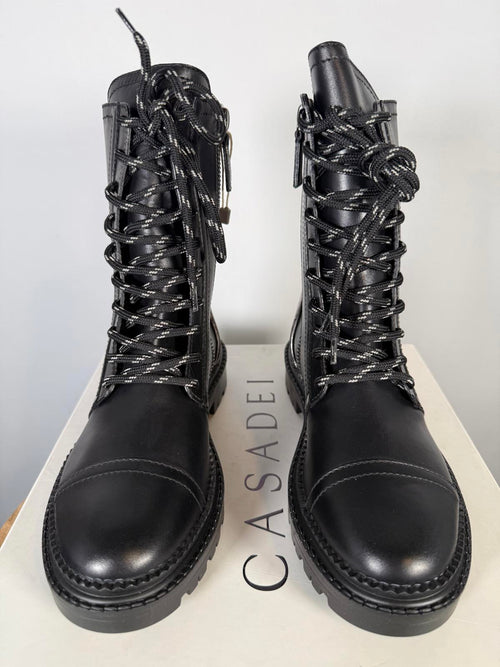 Casadei Love Calf Nero NWB Combat Boot / Lace-Up Leather Boot Women's Size 5