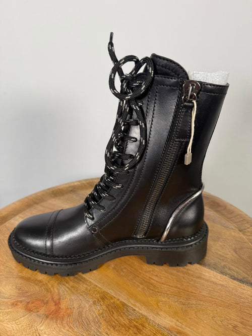 Casadei Love Calf Nero NWB Combat Boot / Lace-Up Leather Boot Women's Size 5