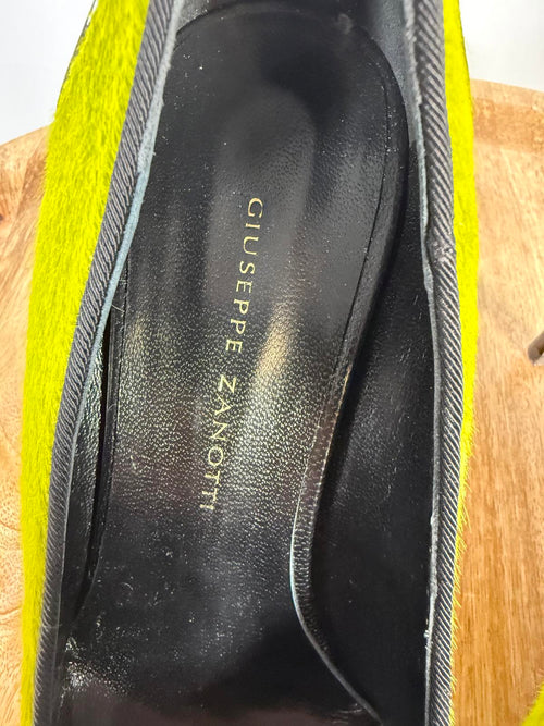 Giuseppe Zanotti Lime Green NWB Suede Black Patent Cap Toe Pointed Pumps Size 5