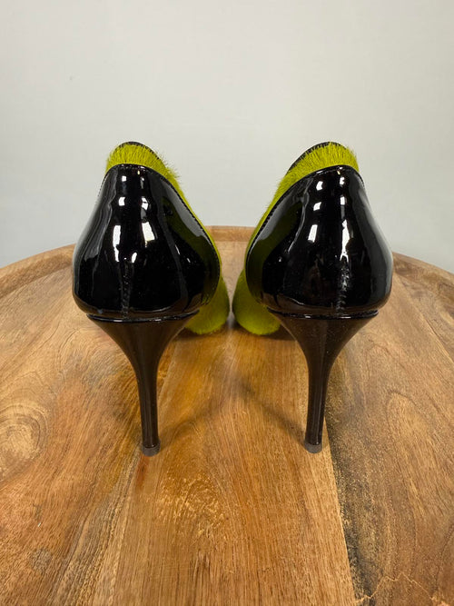Giuseppe Zanotti Lime Green NWB Suede Black Patent Cap Toe Pointed Pumps Size 5