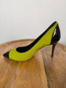Giuseppe Zanotti Lime Green NWB Suede Black Patent Cap Toe Pointed Pumps Size 5