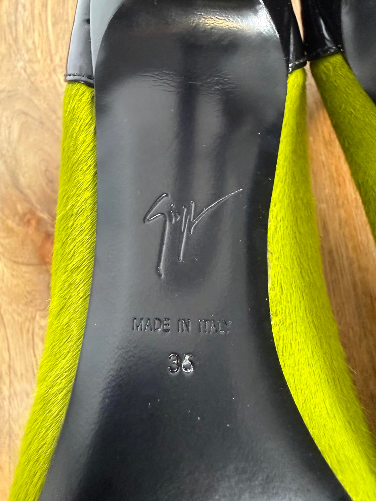 Giuseppe Zanotti Lime Green NWB Suede Black Patent Cap Toe Pointed Pumps Size 5
