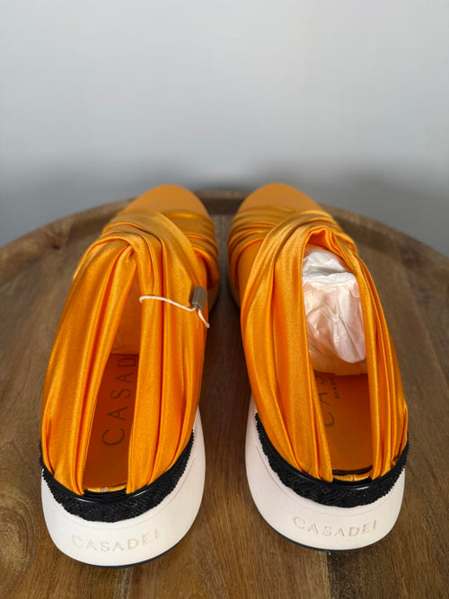 Casadei Orange NWB Satin Slip-On Sneakers Womens Designer US Size 5 EU 35 $600