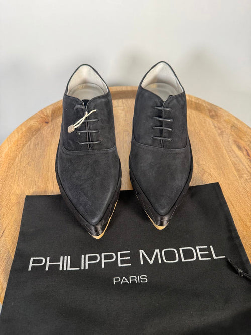Philippe Model Black NWB Suede Pointed-Toe Lace-Up Oxfords Women’s US 5