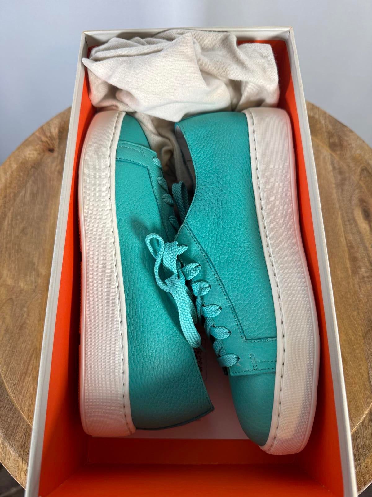 Santoni Teal Pebbled NWB Leather Low-Top Sneakers Women’s US 6 Luxury Designer