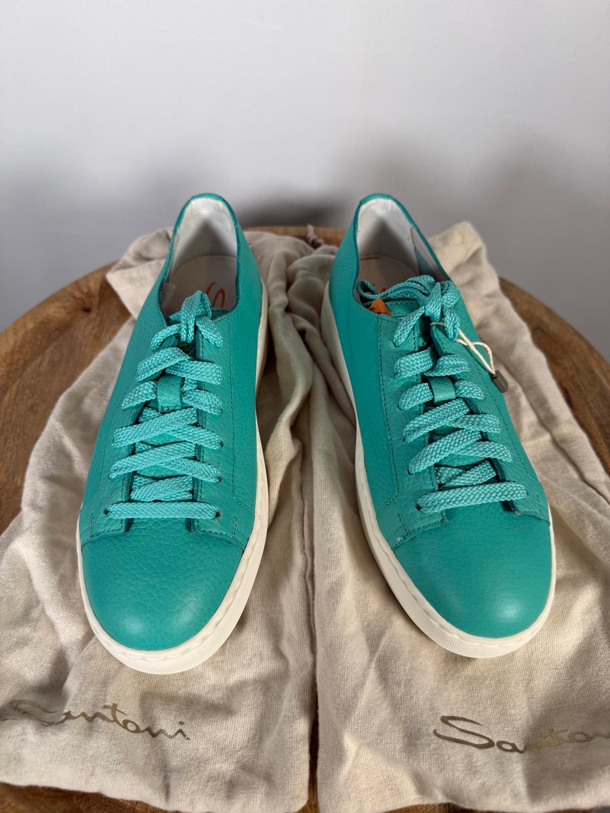 Santoni Teal Pebbled NWB Leather Low-Top Sneakers Women’s US 6 Luxury Designer