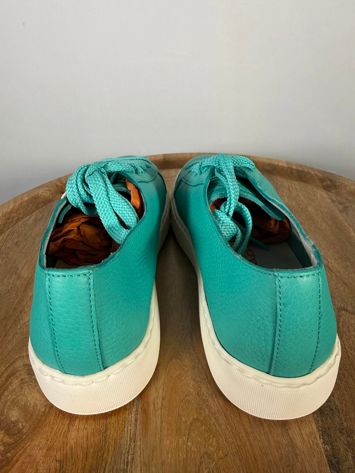 Santoni Teal Pebbled NWB Leather Low-Top Sneakers Women’s US 6 Luxury Designer