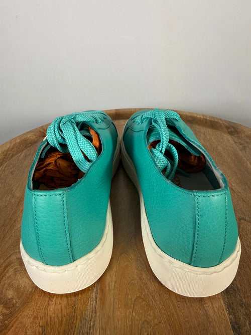 Santoni Teal Pebbled NWB Leather Low-Top Sneakers Women’s US 6 Luxury Designer