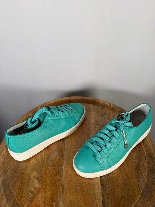 Santoni Teal Pebbled NWB Leather Low-Top Sneakers Women’s US 6 Luxury Designer