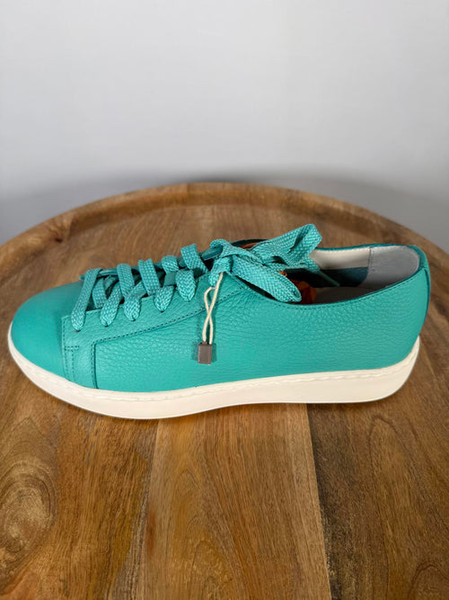Santoni Teal Pebbled NWB Leather Low-Top Sneakers Women’s US 6 Luxury Designer