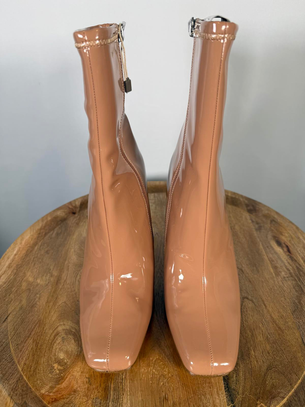 NWB Steve Madden Fulton Camel Patent Square Toe Mid-Calf Boots Size 8.5