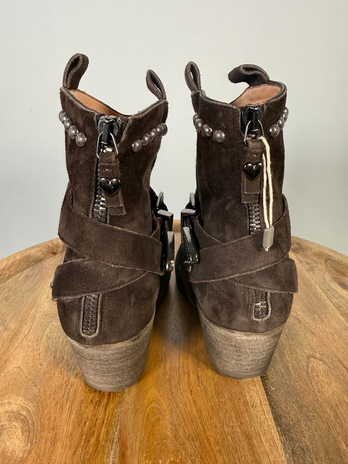 NWB Twin-Set TEXANO Dark Brown Suede Western Ankle Boots Size 5 Luxury Designer
