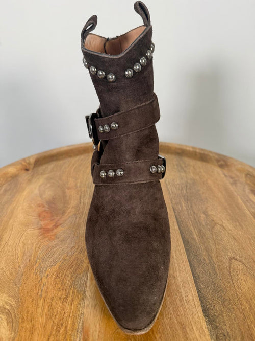 NWB Twin-Set TEXANO Dark Brown Suede Western Ankle Boots Size 5 Luxury Designer