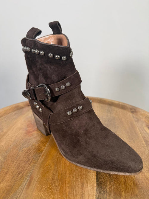 NWB Twin-Set TEXANO Dark Brown Suede Western Ankle Boots Size 5 Luxury Designer