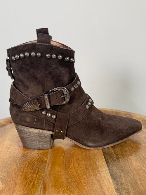 NWB Twin-Set TEXANO Dark Brown Suede Western Ankle Boots Size 5 Luxury Designer