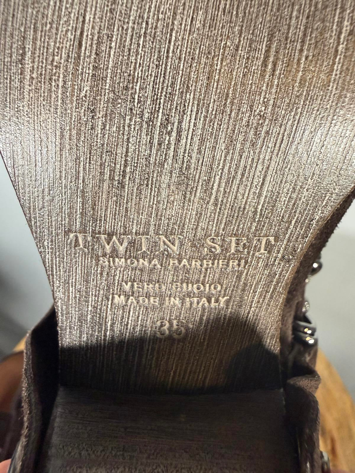 NWB Twin-Set TEXANO Dark Brown Suede Western Ankle Boots Size 5 Luxury Designer