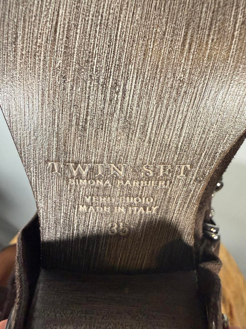 NWB Twin-Set TEXANO Dark Brown Suede Western Ankle Boots Size 5 Luxury Designer