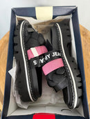 NWB Tommy Jeans Black Pink Braided Strap Slide Sandals Women’s Designer Size 6