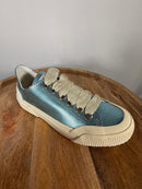 Sergio Rossi Metallic Blue Leather Sneakers EU 35 US 5 Lace Up Women’s NWB