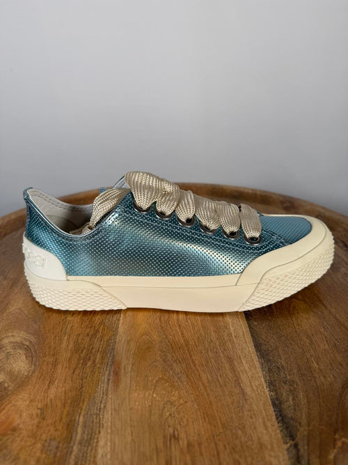 Sergio Rossi Metallic Blue Leather Sneakers EU 35 US 5 Lace Up Women’s NWB