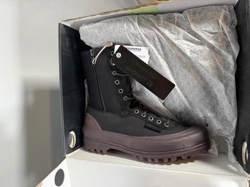 PAURA x Superga 2360 Cotsu Boots US 6.5 EU 37 Black Red Jellygum Zip Lace Up NWB