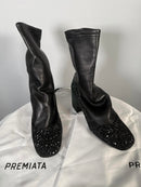 Premiata Sock Ankle Boots EU 35 US 5 Black Crystal Glitter Block Heel Womens NWB