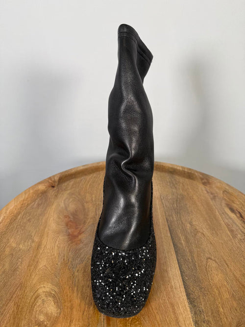 Premiata Sock Ankle Boots EU 35 US 5 Black Crystal Glitter Block Heel Womens NWB