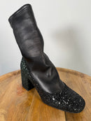 Premiata Sock Ankle Boots EU 35 US 5 Black Crystal Glitter Block Heel Womens NWB