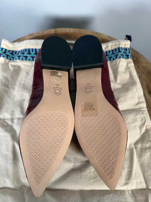 Tory Burch Lila Spotted Haircalf Loafers Burgundy Patent Leather US 5 Womens NWB