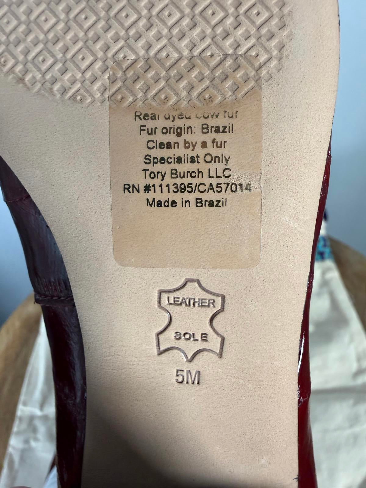Tory Burch Lila Spotted Haircalf Loafers Burgundy Patent Leather US 5 Womens NWB