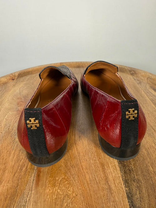 Tory Burch Lila Spotted Haircalf Loafers Burgundy Patent Leather US 5 Womens NWB