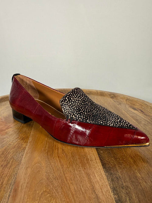 Tory Burch Lila Spotted Haircalf Loafers Burgundy Patent Leather US 5 Womens NWB