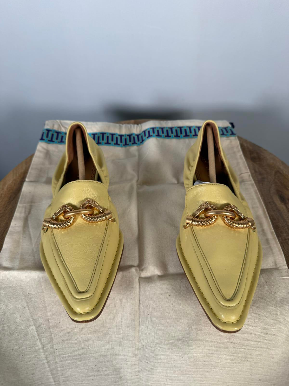 Tory Burch Butter Yellow Twisted Horsebit Pointed Toe Loafers Flats US 5.5 NWB