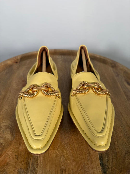 Tory Burch Butter Yellow Twisted Horsebit Pointed Toe Loafers Flats US 5.5 NWB