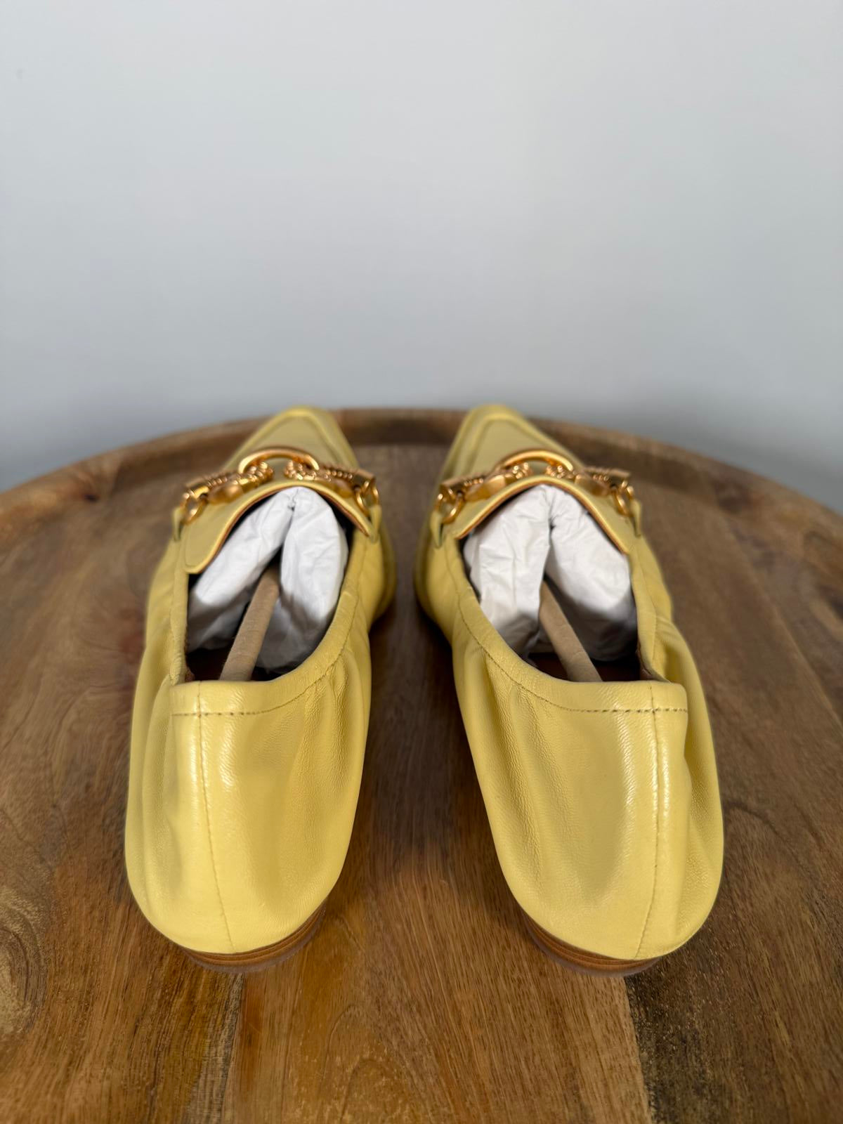 Tory Burch Butter Yellow Twisted Horsebit Pointed Toe Loafers Flats US 5.5 NWB