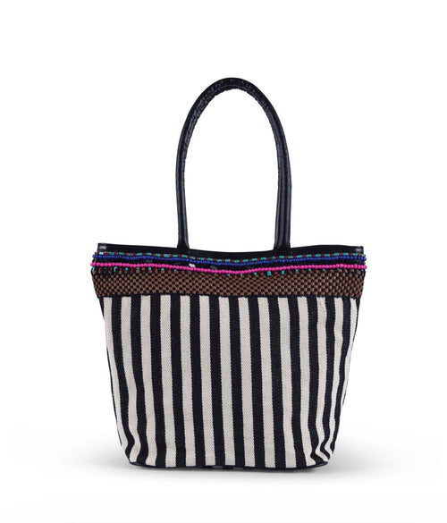 NWT Guadalupe Ife Striped Tote Handbag Black White