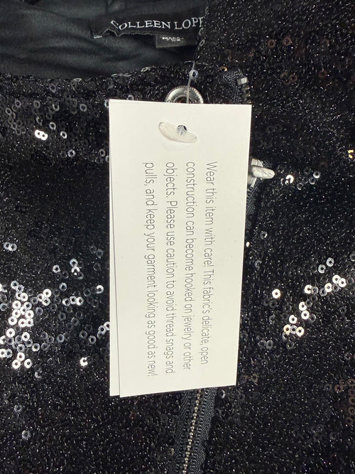 NWT Colleen Lopez Black Sequin Moto Jacket Sparkly Biker Blazer Glam Evening XS