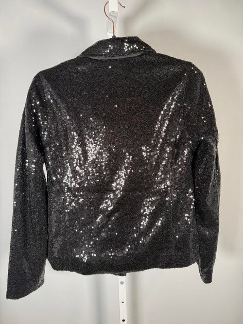 NWT Colleen Lopez Black Sequin Moto Jacket Sparkly Blazer Size XS