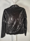 NWT Colleen Lopez Gunmetal Sequin Moto Jacket Sparkly Biker Blazer Size Large