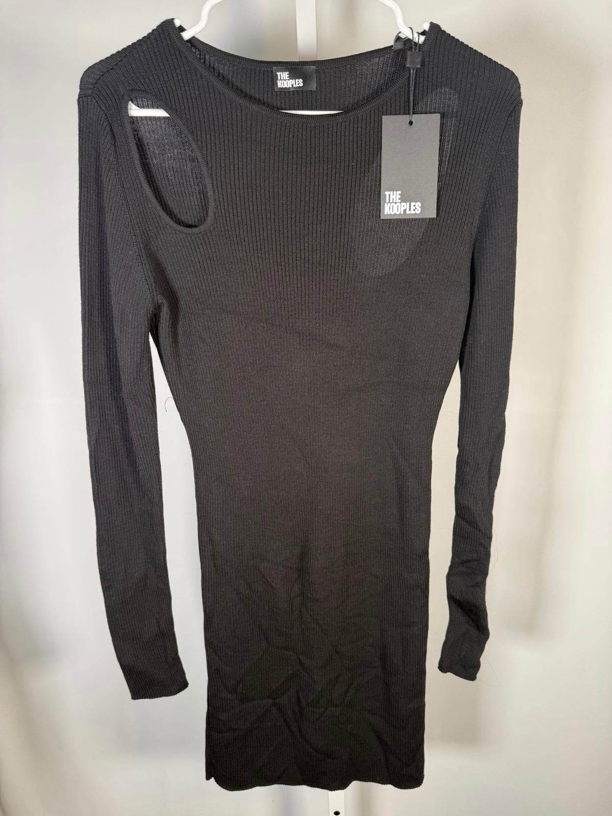 NWT The Kooples Black Asymmetric Cutout Ribbed Knit Bodycon Dress FR 4 US XL