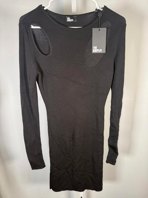 NWT The Kooples Black Asymmetric Cutout Ribbed Knit Bodycon Dress FR 4 US XL