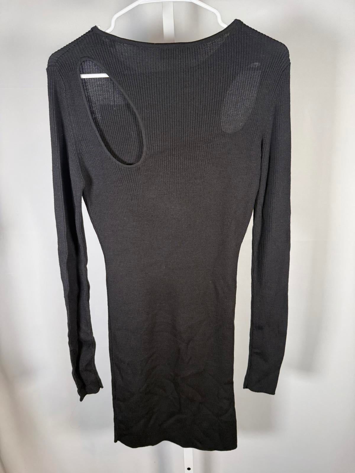 NWT The Kooples Black Asymmetric Cutout Ribbed Knit Bodycon Dress FR 4 US XL